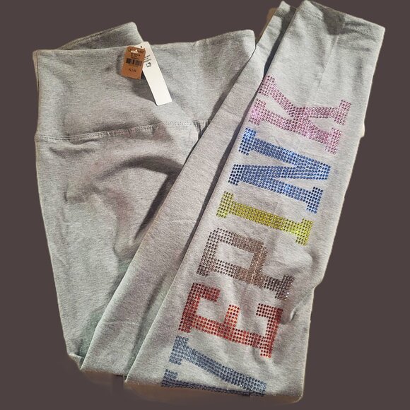 NWT! Victoria Secret PINK High Waist Full Length Legging Rainbow Rhinestone - XL - Picture 1 of 11